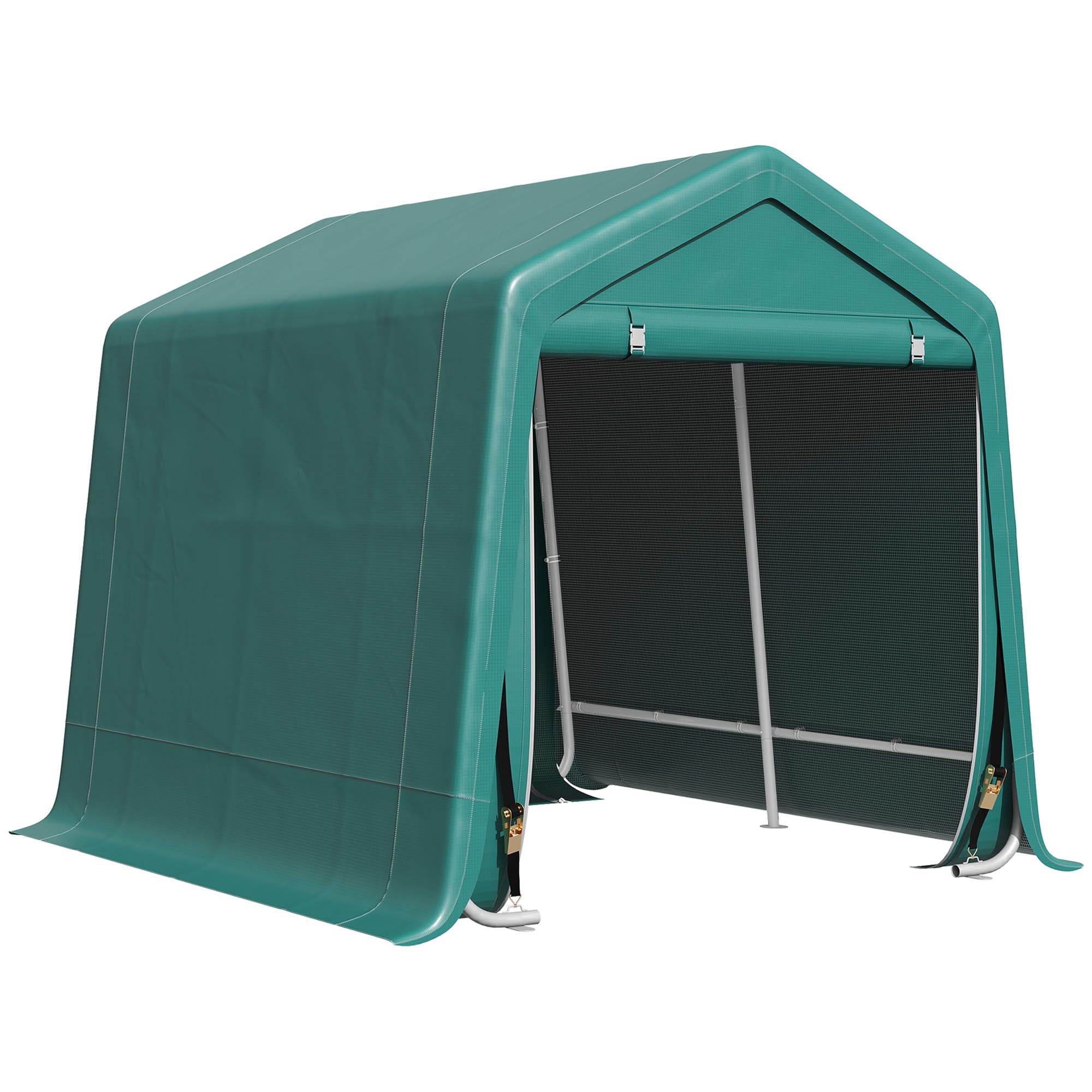 Outsunny 8 x 6.5 ft Outdoor Garden Storage Shed, Waterproof Bike Tent with Double Roll-up Zipper Door, Metal Frame, Portable Shed Shelter for Motorcycle Garden Tools, Green