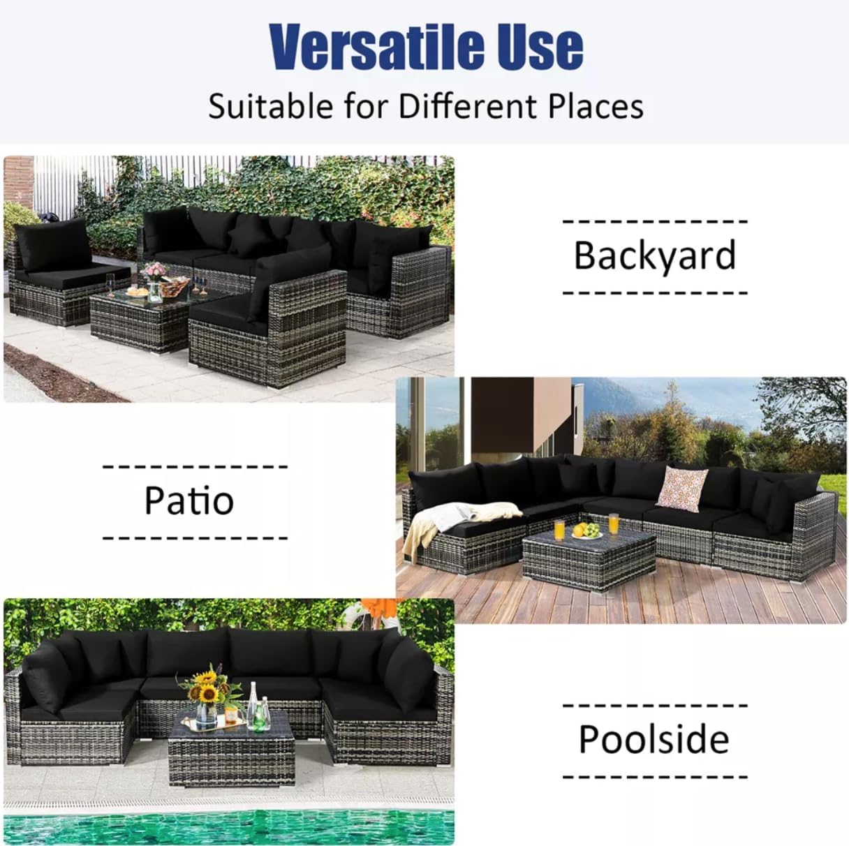 Castlebay 6pc Patio Sofa Furniture Set Pe Rattan Couch Outdoor Aluminum Cushioned Gray