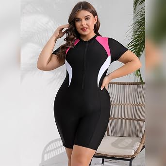 IMEKIS Plus Size Rash Guard for Women UPF 50+ Active Rashguard One Piece Swimsuit Zipper Surfing Wetsuit