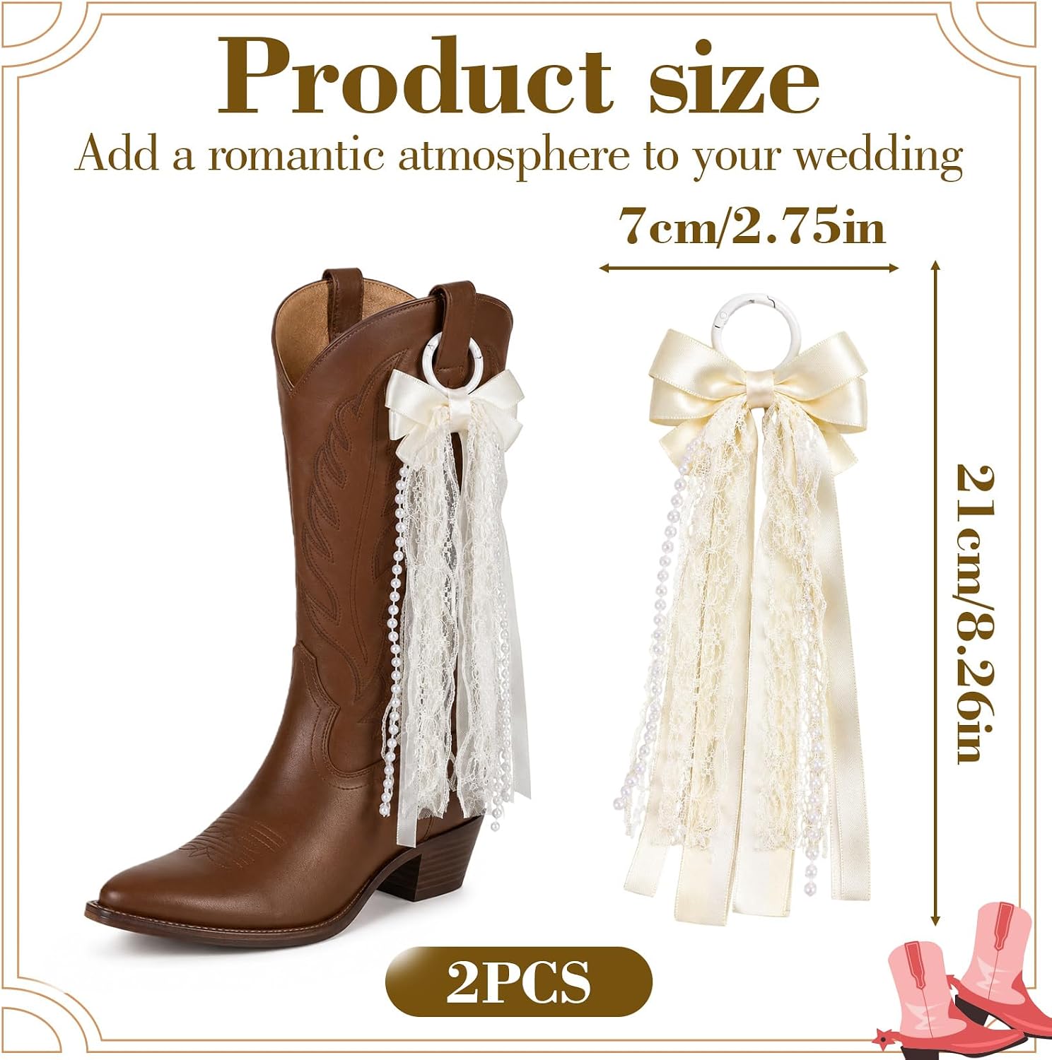 2Pcs Beige Boot Bows for Cowgirl Boots, Western Boot Accessories (Beige)