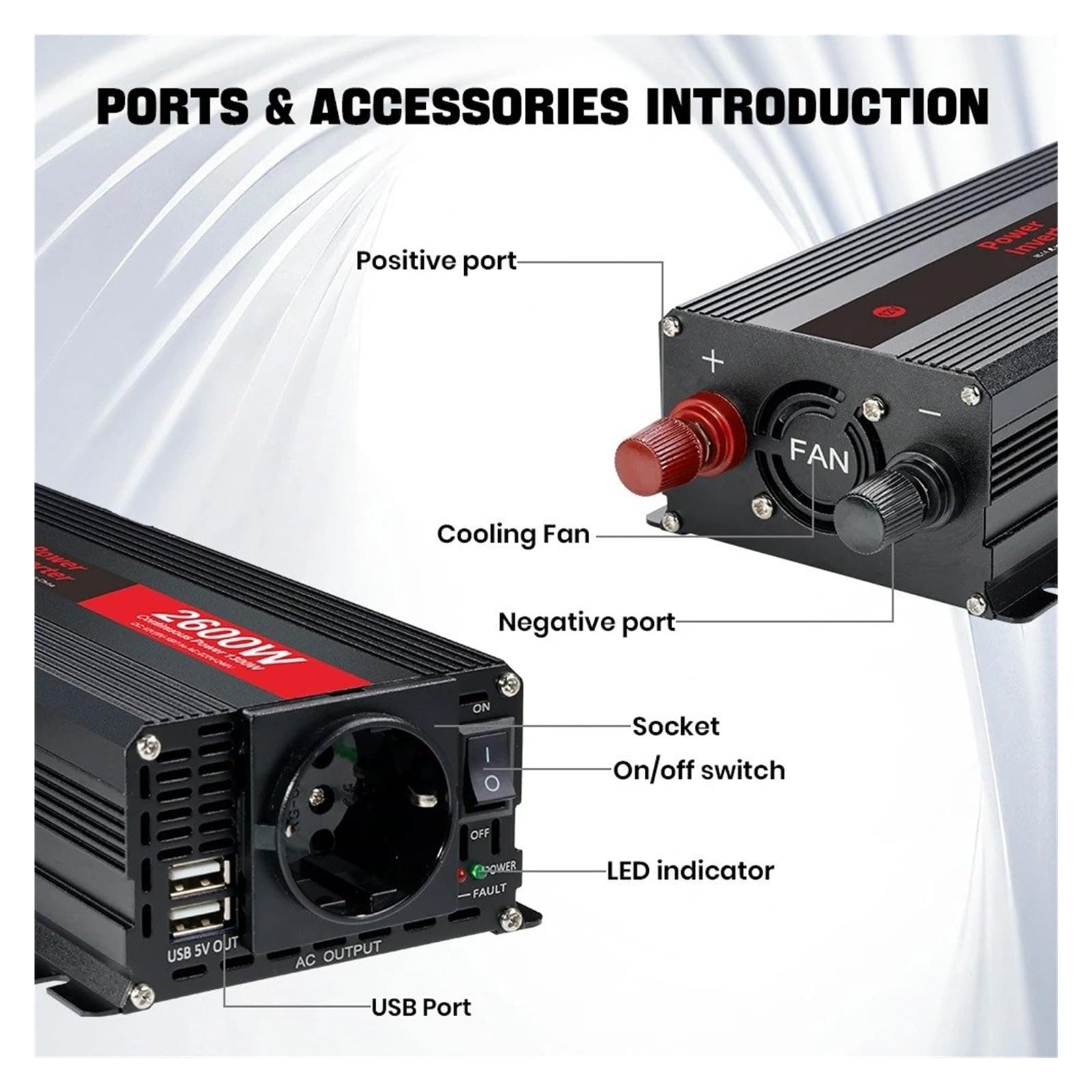 Power Inversor Corriente Convertidor Potencia 12V 220V 500W/1500W/2000W/2600W Enchufe Europeo Inversor 12 Voltios Transformador Solar Coche(12V 1500W Red)