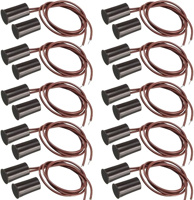 VISSQH 10 Pair RC-33 NC Recessed Wired Security Window Door Contact Sensor Alarm Magnetic Reed Switch brown