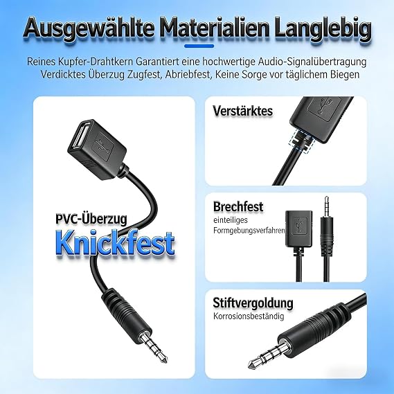 USB auf 35 mm Klinke Adapter 3.5mm AUX Audio Stecker auf A Buchse USB AUX Adapter mit OTG für Autoradio Auto-Audio CD/DVD Schwarz