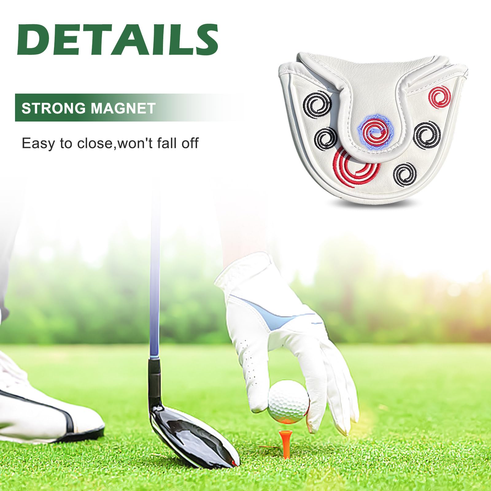 Putter Head Covers,Mallet Putter Headcover, with Circle Embroidery Premium Magnetic Closure Half Round for Golf Headcover Magnetic Applies for Odyssey PutterCovers