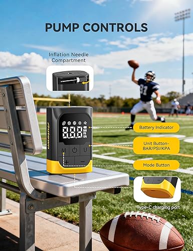 Miniatura 4 de Bomba eléctrica inteligente para pelotas deportivas, bomba de baloncesto de alta presión de 17 PSI con batería de 2600 mAh, pantalla LCD digital y
