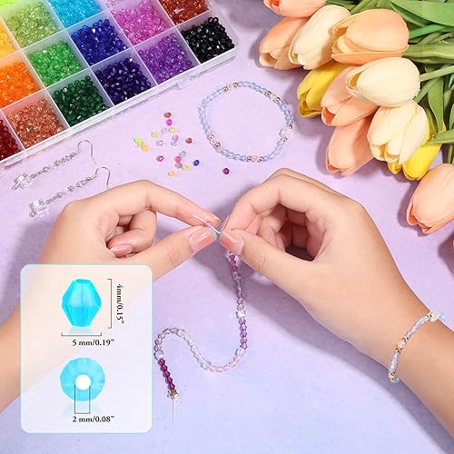 Miniatura 3 de Paxcoo 5600 cuentas de cristal para la fabricación de joyas, pequeñas cuentas acrílicas de cristal facetadas, cuentas de gemas de bicona, joya para