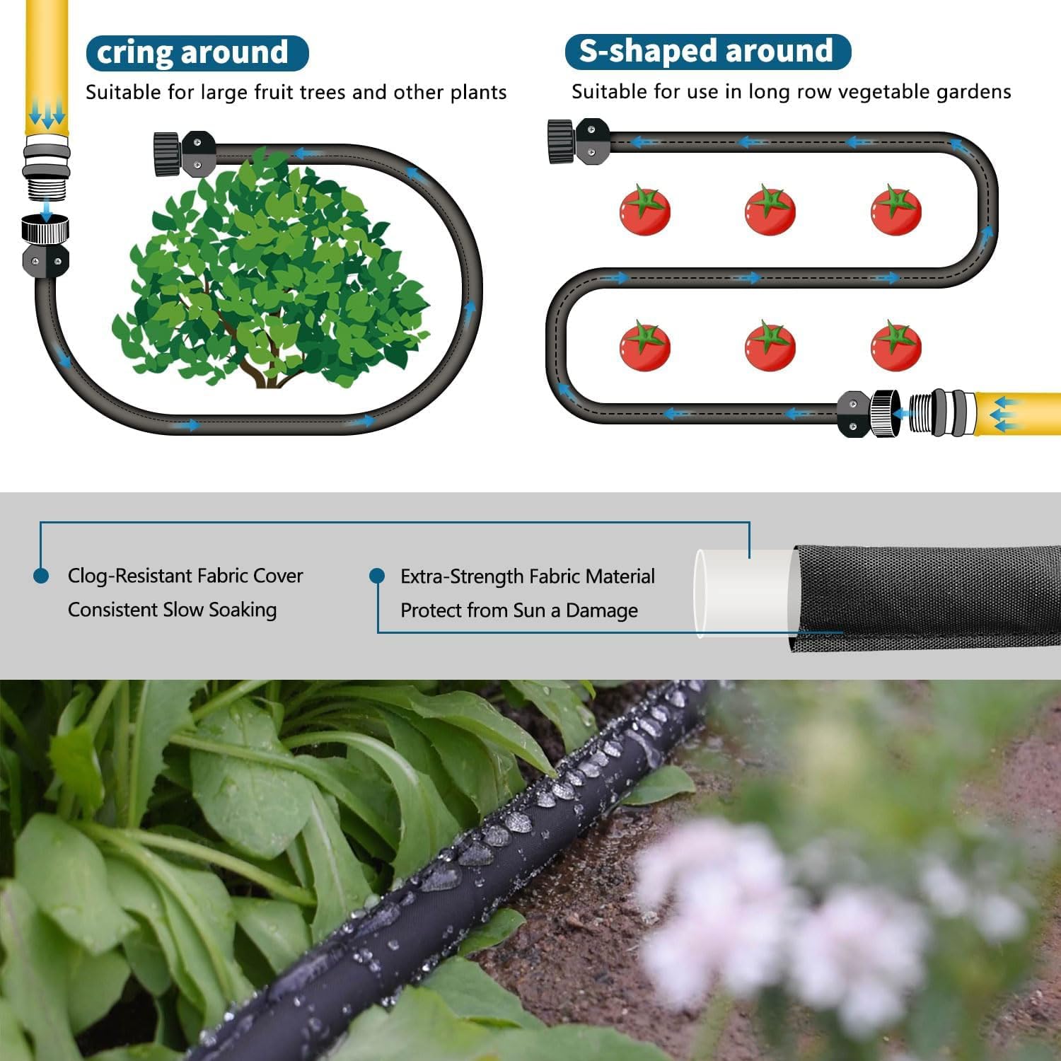 Flat Soaker Hose 25FT 2-Pack for Garden Beds, Drip Irrigation Hose for Efficient & Effective Watering – Soaker Hoses Lightweight & Easy to Install (25FT 2Pack)