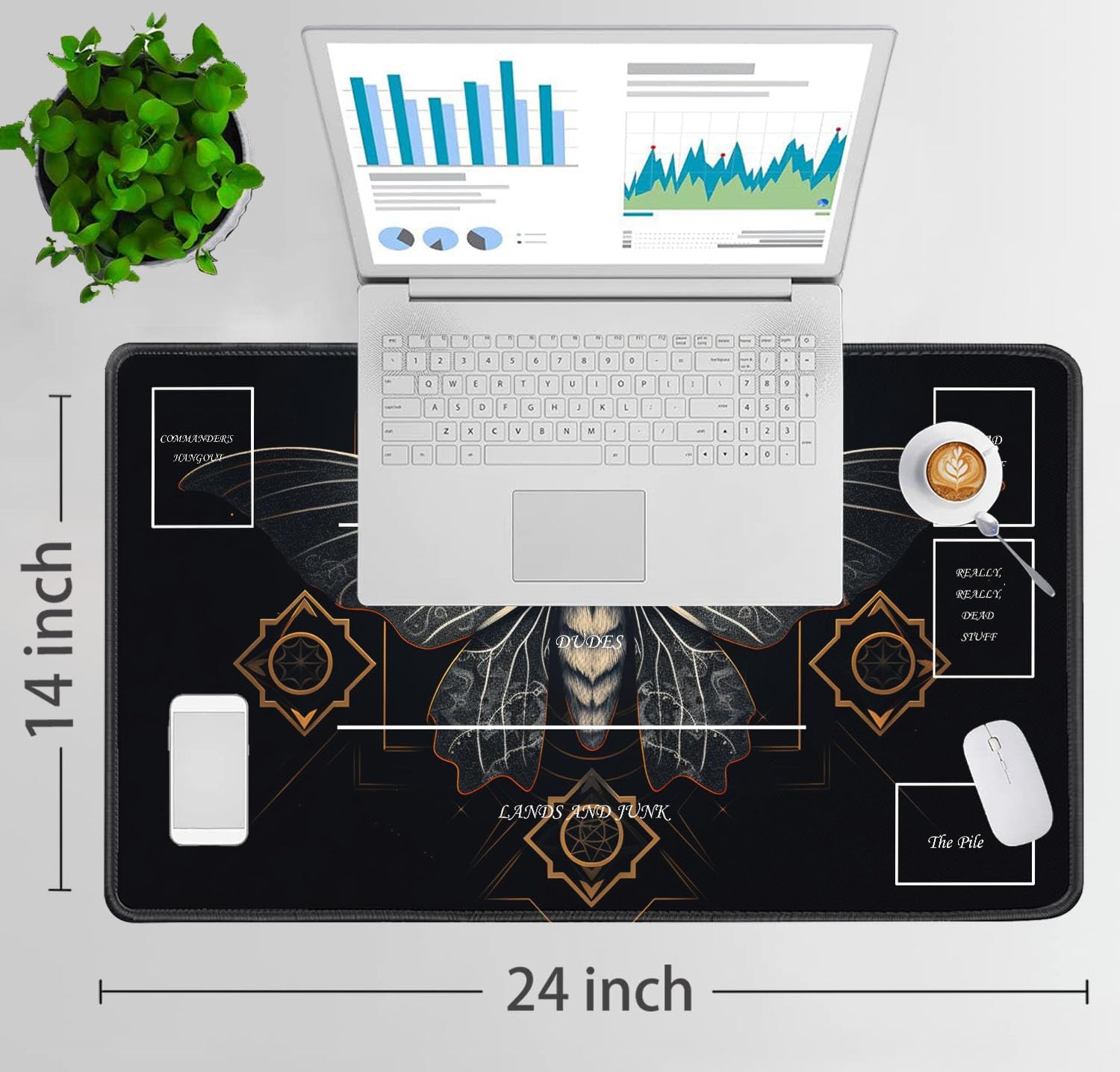 JVGFYNKL for MTG Playmat, 24 x 14 in for TCG Playmat with Zones,Trading Card Game Playmats with Storage Bag and 6 Dice, Smooth Surface for MTG Table Mat, Surreal Death Moth