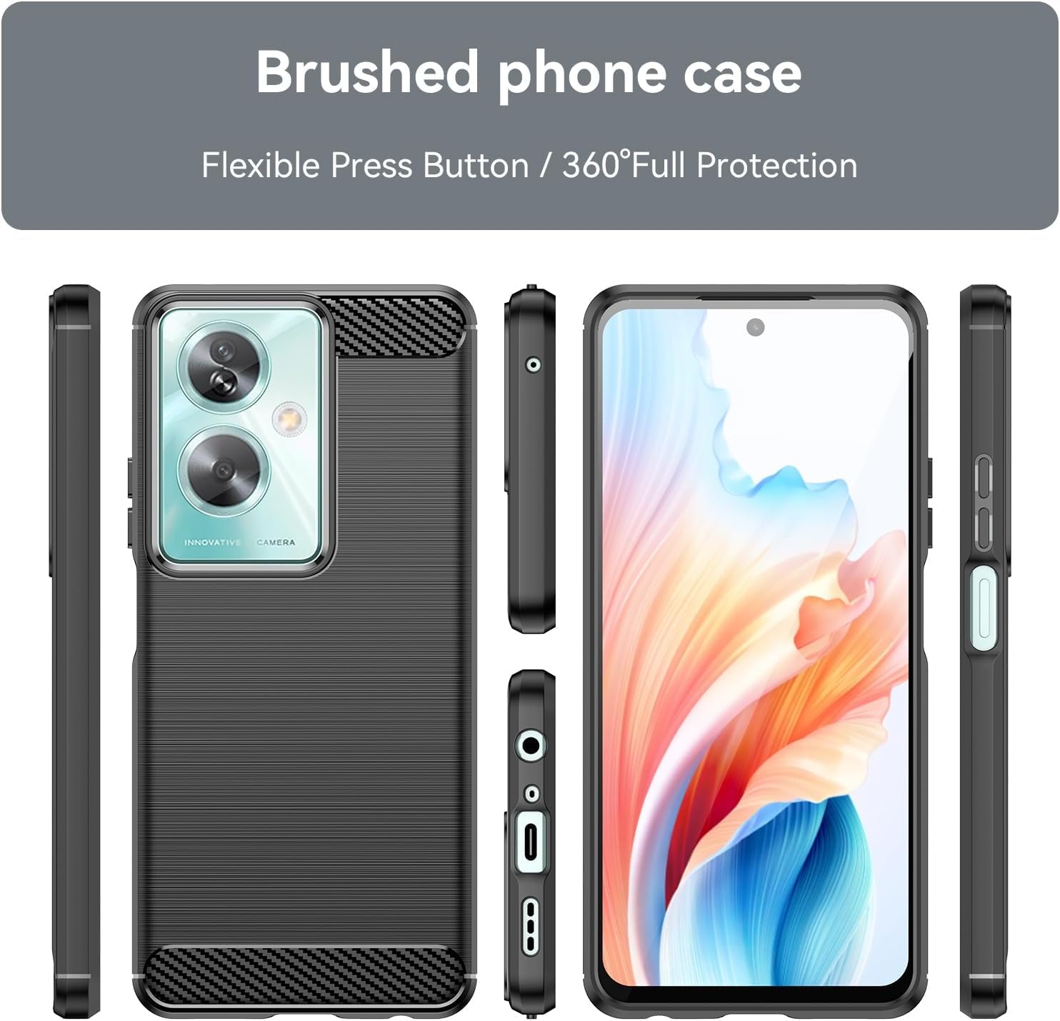 Custodia Natbok Per Oppo A79 – TPU Morbido Con Fibra Di Carbonio, Antigraffio E Antiurto, Militare, Nero