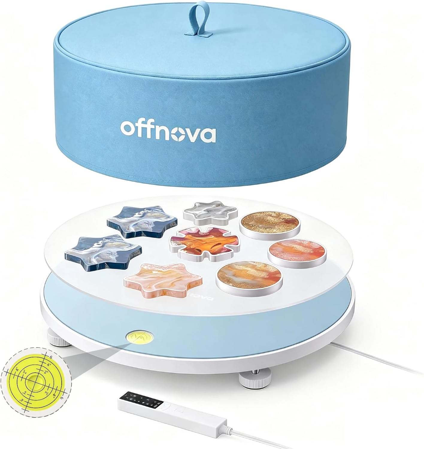 OFFNOVA 16" Large Round Resin Heating Mat & Leveling Table, 2-in-1 Epoxy Resin Tools, Resin Curing Machine for Resin Molds, Undeformed Resin Dryer with Smart Timer & Temperature Control, Silicone Mat