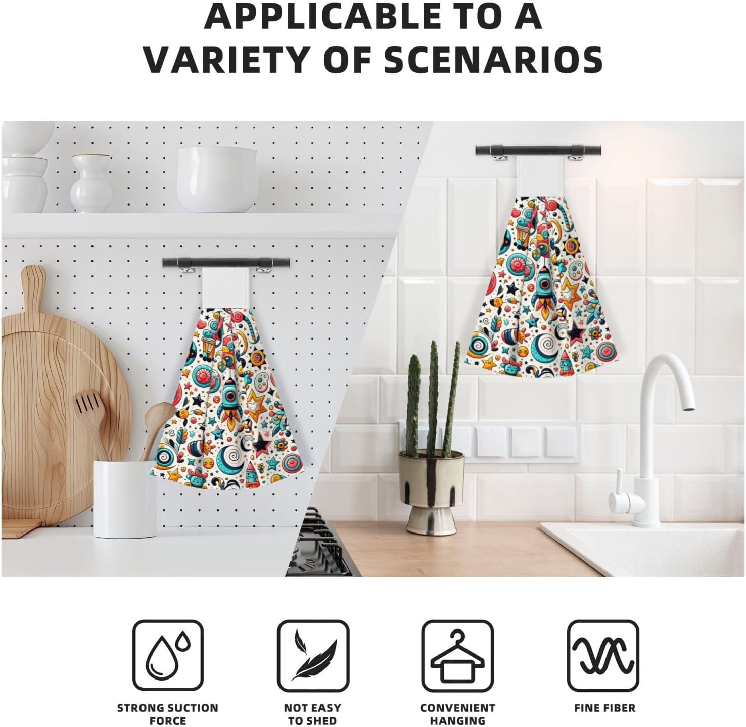 Colorful-Stars-Spirals Hanging Hand Towel Kitchen Towel image 5