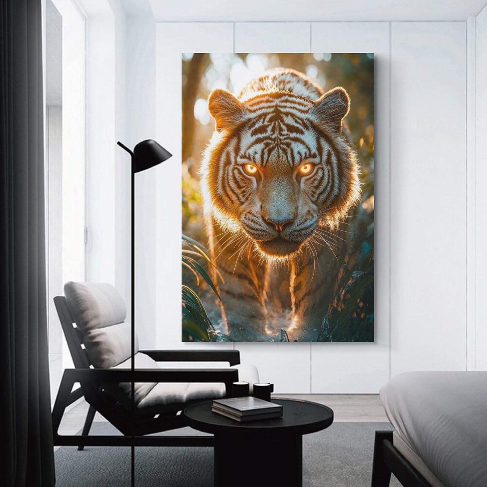 Junmoney Decorative Canvas Print Glowing-Eyed Tiger in The Jungle, 20x30inch(50x75cm), for New Homes, Bedrooms Or Workspaces, Thoughtful Wall Decor for Art Lovers