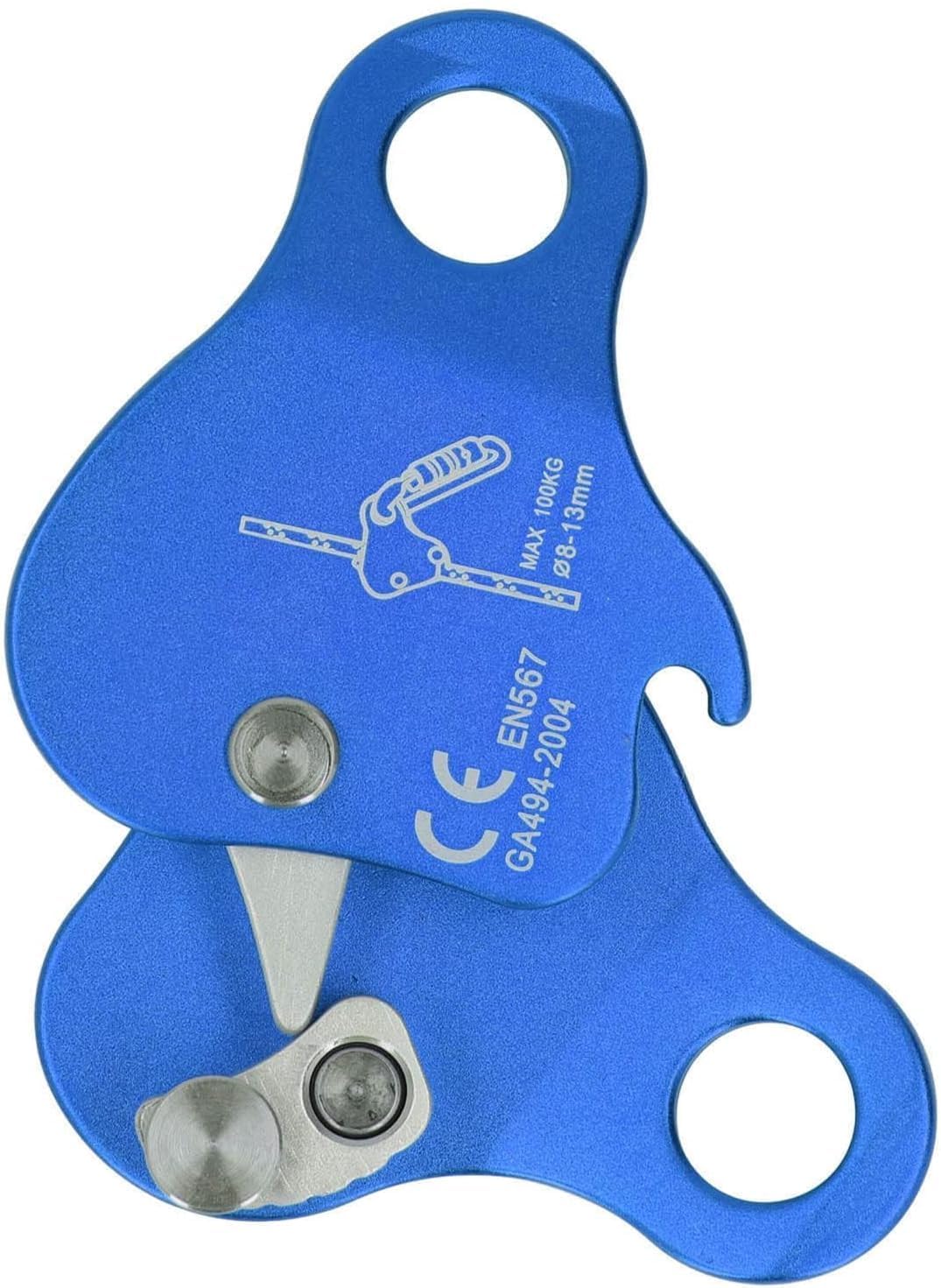 HERCHR Climbing Rope Grab, Self Locking Stop Descender 8-13mm Climbing Rope Grab Stopper Rescue Rappel Ring Climbing Gear Fall Protection Belay Device for Climbing Mountaineering (Blue, 2PCS)
