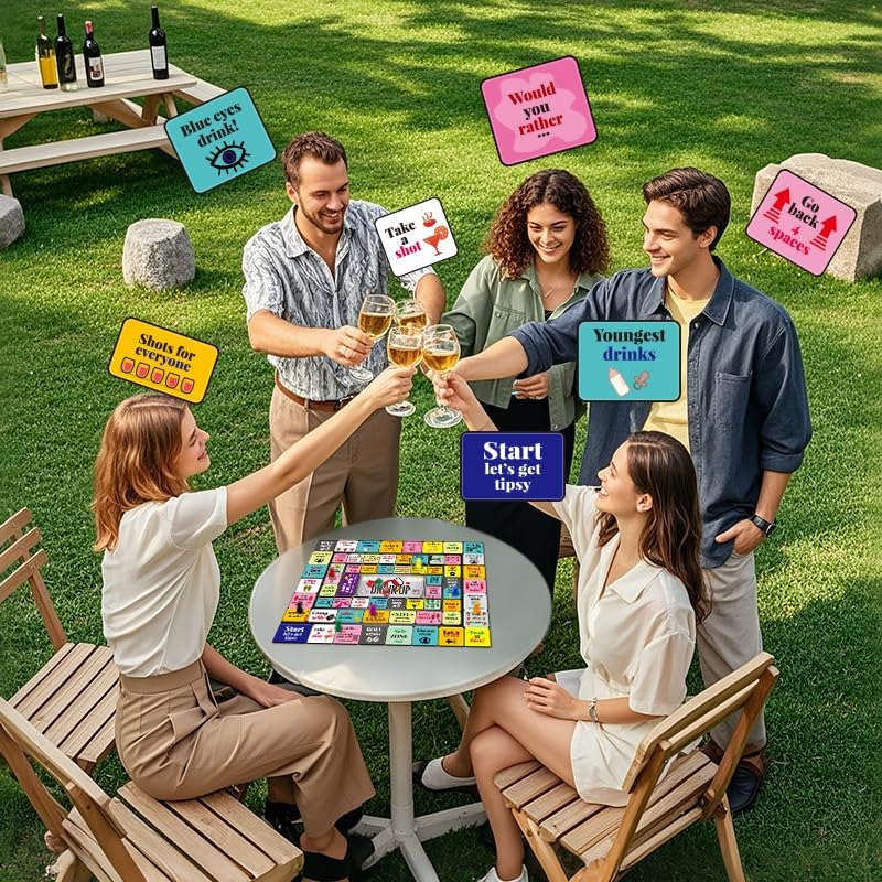 Tipsy Land Drinking Board Games for Adults, Rubber Mat Drinking Board Game, Birthday Party, Family Play or Any Occasion, Age 21+, 2-8 Players (Yellow)