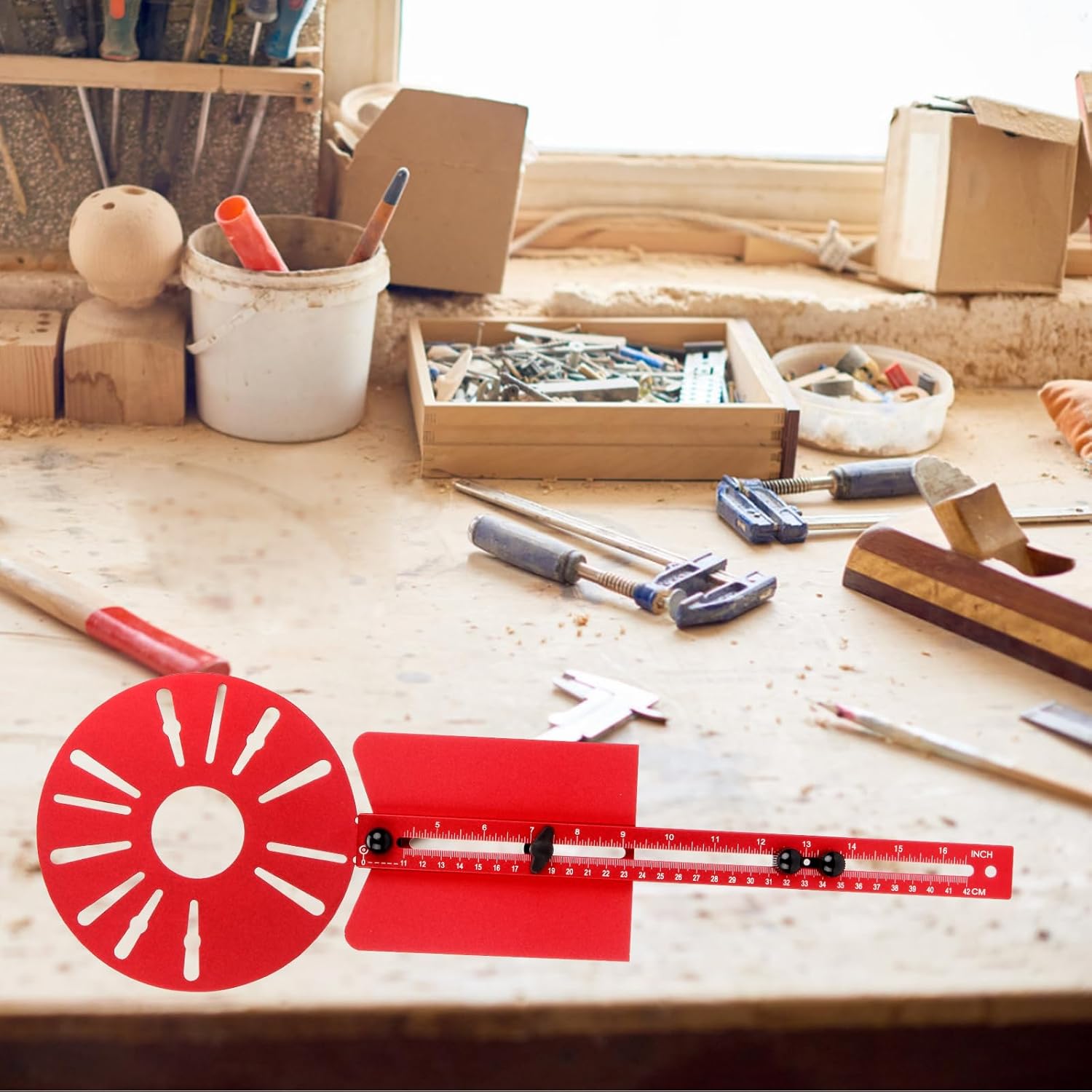 4in1 Router Milling Groove Bracket, Aluminum Alloy Router Circle Cutting Jig Multifunctional Cabinet Hardware Jig and Router Guide, Adjustable Router Jig Tool for Woodworking (RoundSize)