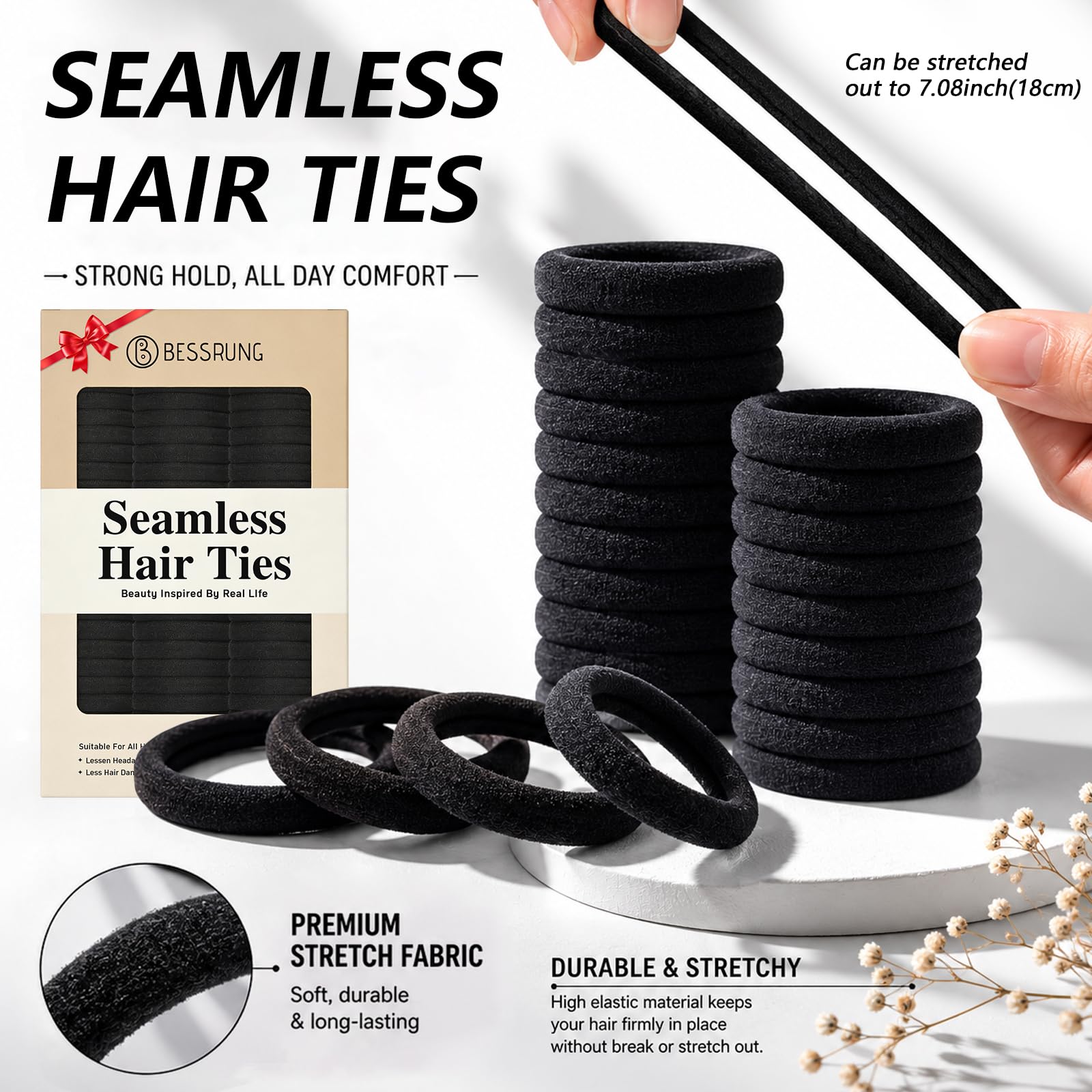 Black Seamless Hair Ties - 100 Pack -4