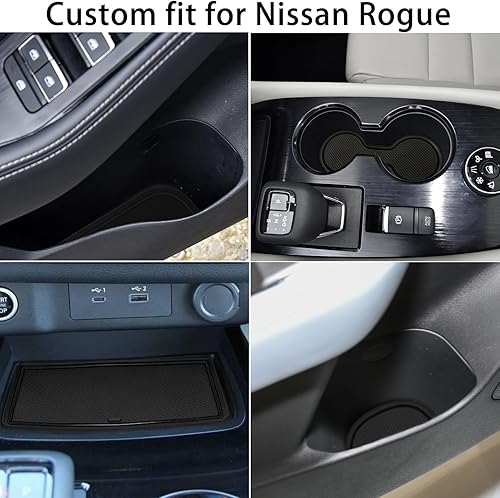Miniatura 3 de Forro de consola central para accesorios Nissan Rogue 2021-2023 2024 2025, tapete para portavasos, almohadilla de bolsillo de puerta, borde de