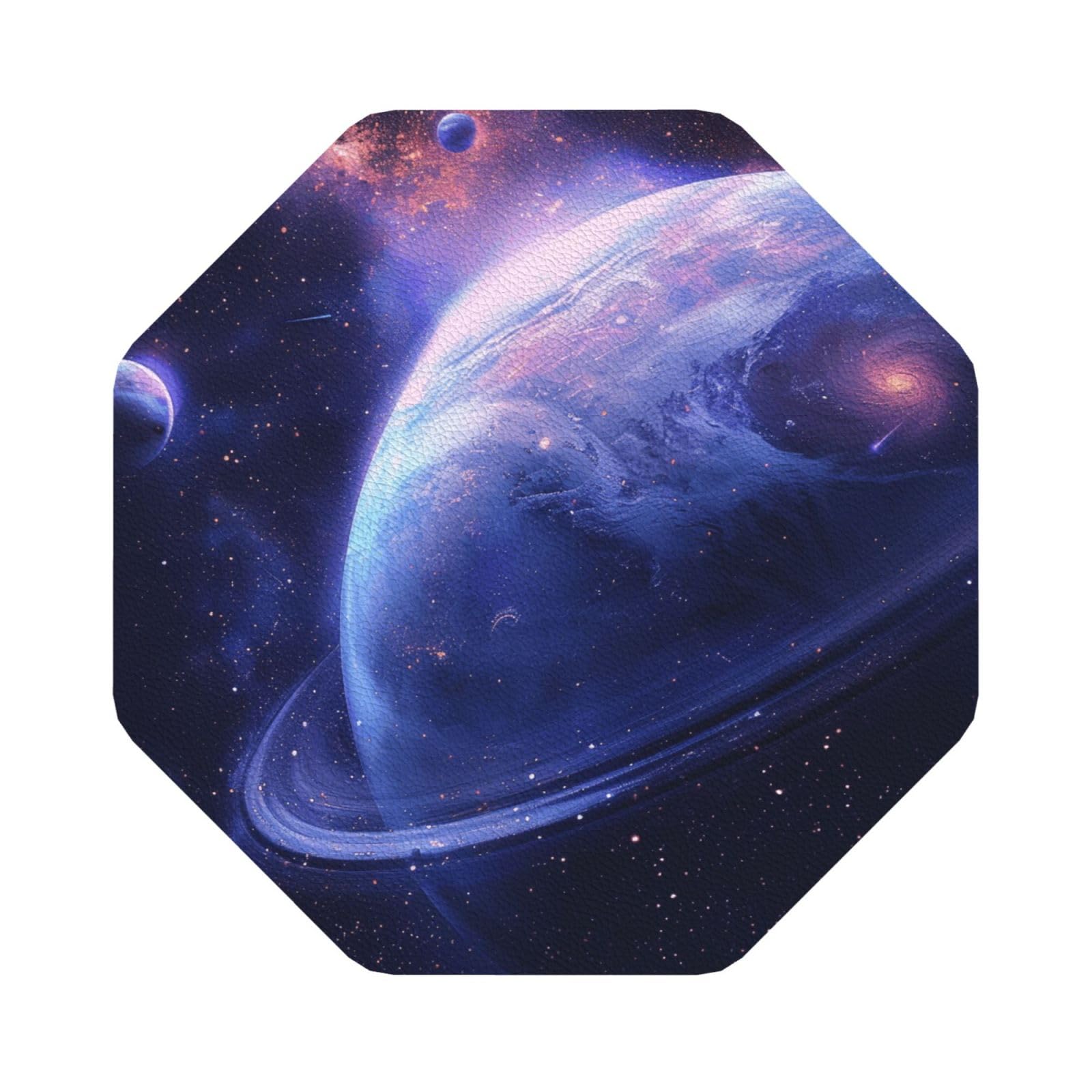 Planet Print Leather Coaster Set of 6, Octagon Coasters Table Decorative Coffee Cup Beverage Coasters Wine Beer Bar Coasters for Hot Drinks Table Protection