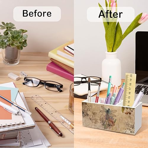 Miniatura 6 de Soporte para lápices de libélula para escritorio, accesorios de escritorio de oficina retro con mosca de dragón floral, organizador para oficina,