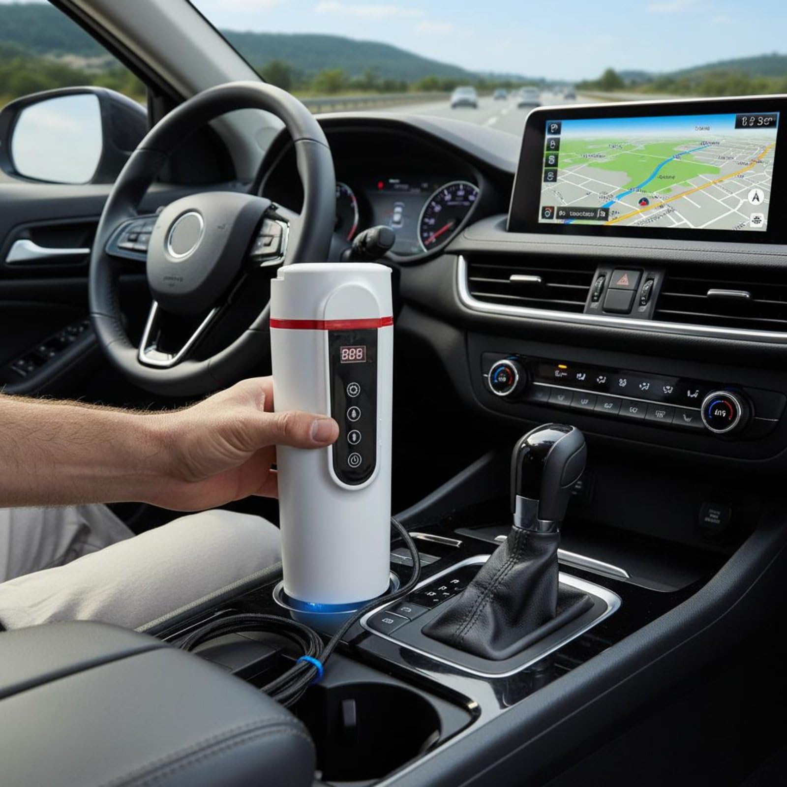 Taza Calefactora para Coche Vaso Térmico Calentador Hervidor 12V Taza de Viaje para Vehículo con Acero Inoxidable Calentamiento Ajustable Pantalla, Negro