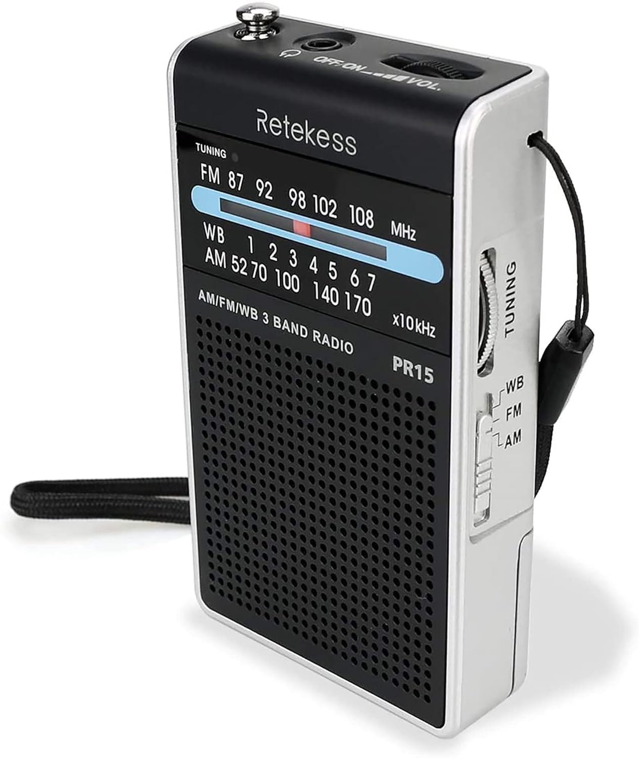 Retekess PR15 Pocket NOAA Weather Radio AM FM Emergency Weather Radio Portable Little Transistor Radios Powered by AAA