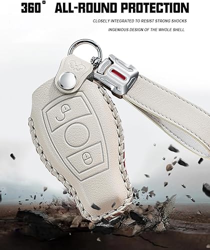 Miniatura 5 de ontto 3 botones para llavero de automóvil de cuero para Mercedes-Benz Clase A C E S G M V Class CLA CLS GLA GLC GLE GLK GL GLS SL SLK SLC Viano Rosa