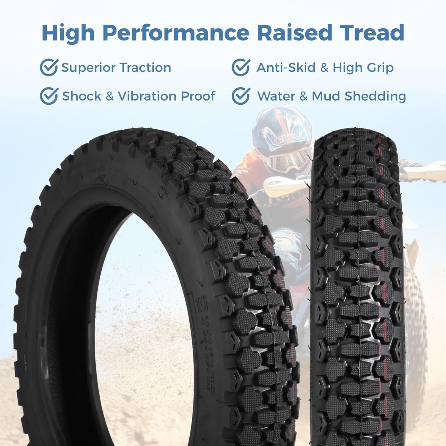 yeesport 80/100-12 Dirt Bike Tire and Tube Set, 3.00-12 Dirt Bike Tire Replacement with Airtight Valve, 80/100-12 Street Tire for Pit Bike Motocross Off-Road Motorcycle and E-Scooter