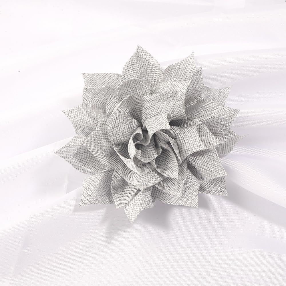 20Pcs 10.5CM Big Decorative Fabric Flower Accessories, Vintage Petal Design (20Pcs Silver)
