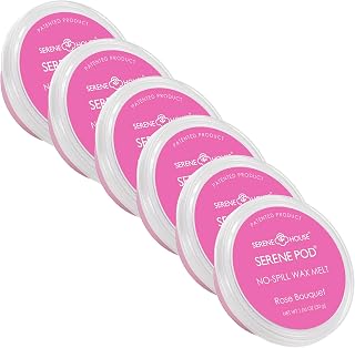 Serene House Rose Bouquet No-Spill Wax Melt Pod 6-Pack – 6, 30g Fragrant Soy Wax Pods with Aroma Lasting 72 Hours Each – Patented Technology Prevents Spills for Easy, Safe, and Clean Home Aromatherapy