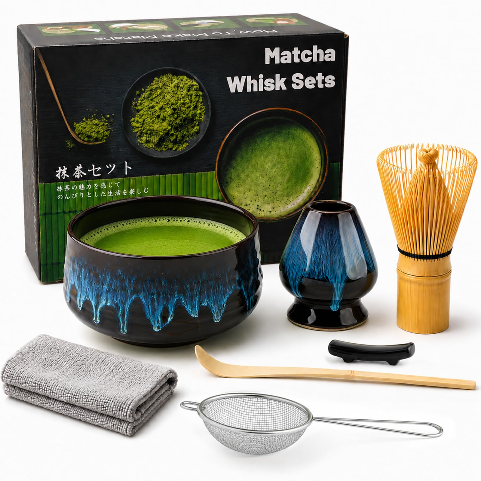 7 Pcs Matcha Set, Matcha Kit for Ceremony, Matcha Tea Set for Making Latte, Japanese Matcha Ceremony Kit, Matcha Whisk Set and Bowl(chawan) with All Accessories, Gift for Matcha Lover