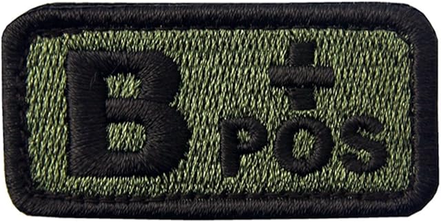 Tactical Type B Positive Blood Type Patch Embroidered Morale Applique Fastener Hook & Loop Emblem - Olive Drab