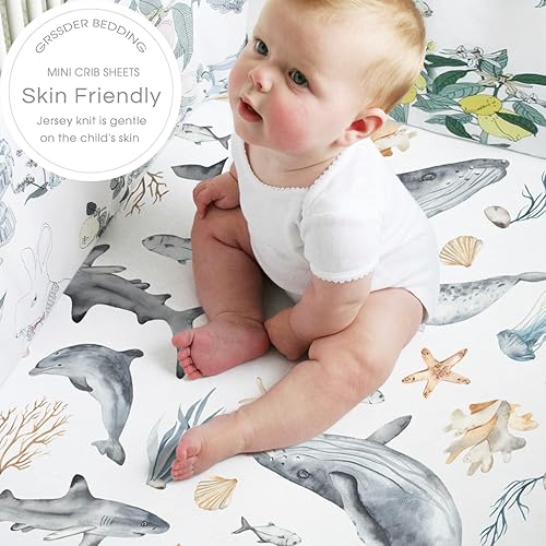 Vista 163 de GRSSDER Juego de 2 sábanas elásticas ultra suaves para moisés, ajuste universal para moisés, cesta de moisés, colchón rectangular ovalado, seguro