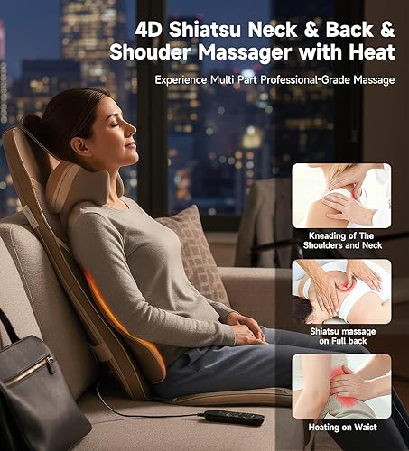 Miniatura 2 de Flekzo Masajeador de espalda para silla con calor, masajeador Shiatsu de cuello y espalda con rodadura, almohadilla para silla de masaje para dolor,