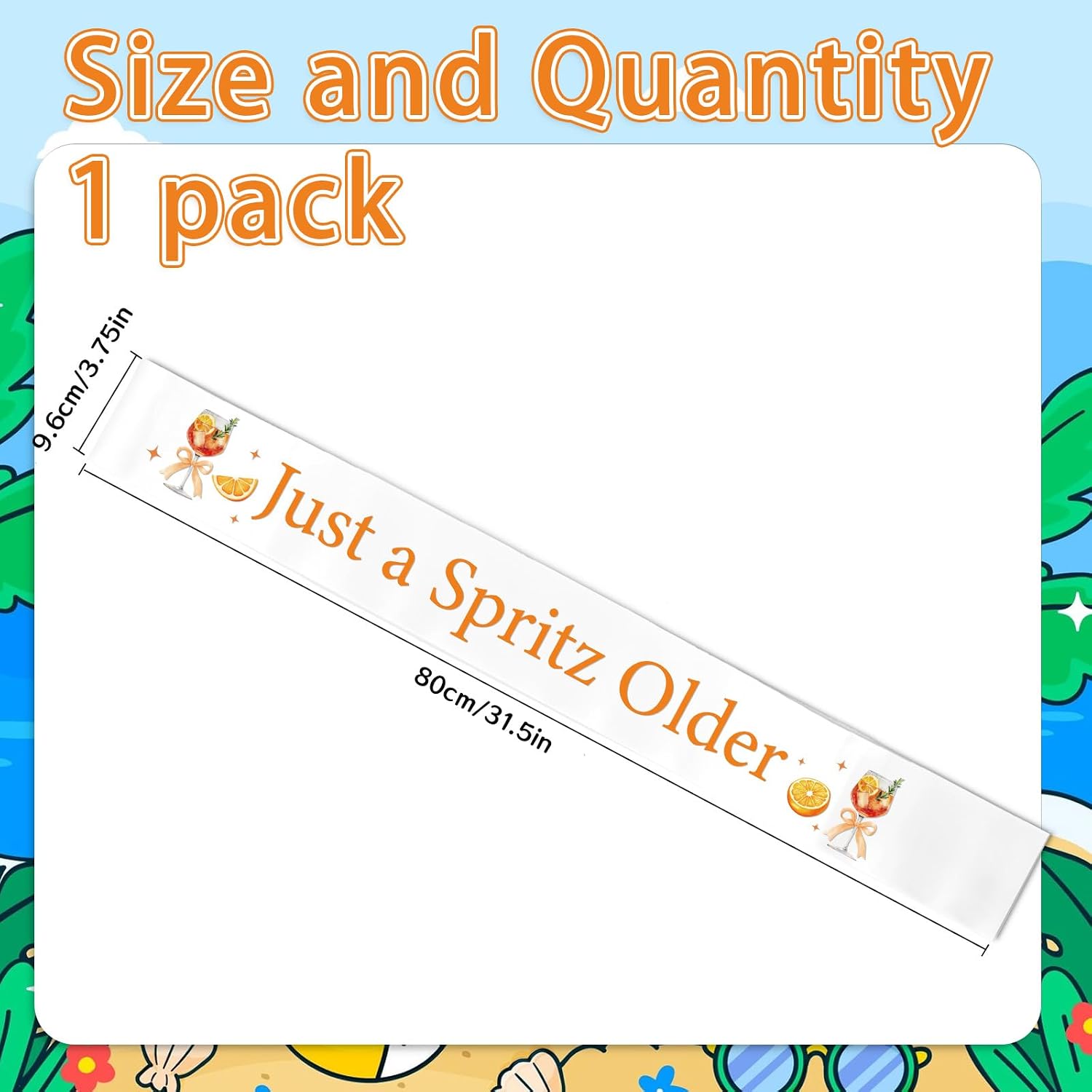 Spritz Party Sash Decor, Just a Spritz Older Birthday Stole Gift, Lemon Citrus Cocktail Birthday Party Supplies