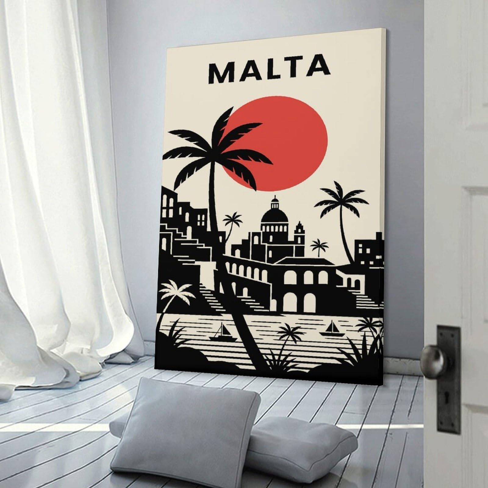 Junmoney Decorative Canvas Print Malta Travel, 24x36inch(60x90cm), for Lounge, Bedroom Or Personal Spaces, A Wall Art Gift for Fresh Interiors