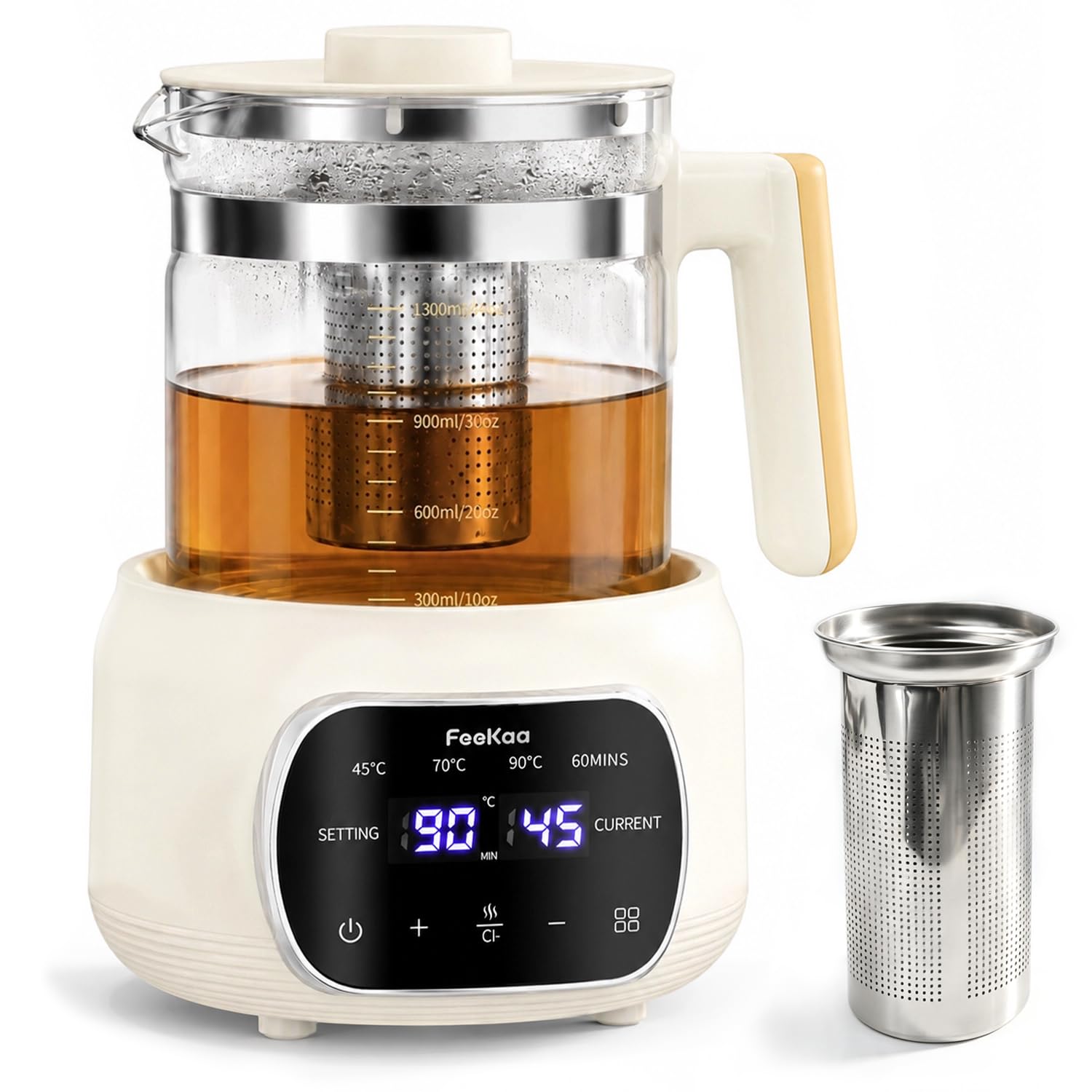 Amazon | Feekaa 電気ケトル ガラス 温度調節 (±1℃) 電気ポット 1.3L大