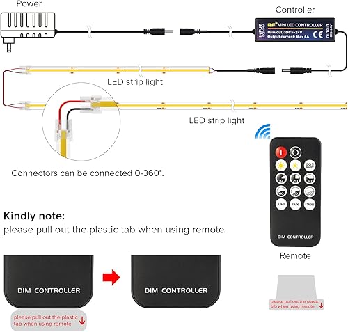 Miniatura 2 de FCOB COB - Kit de 12 V flexible de alta densidad LED de 0315in de ancho 4000 K 164 pies RF14 teclas regulables FOB CRI90 tiras LED para dormitorio