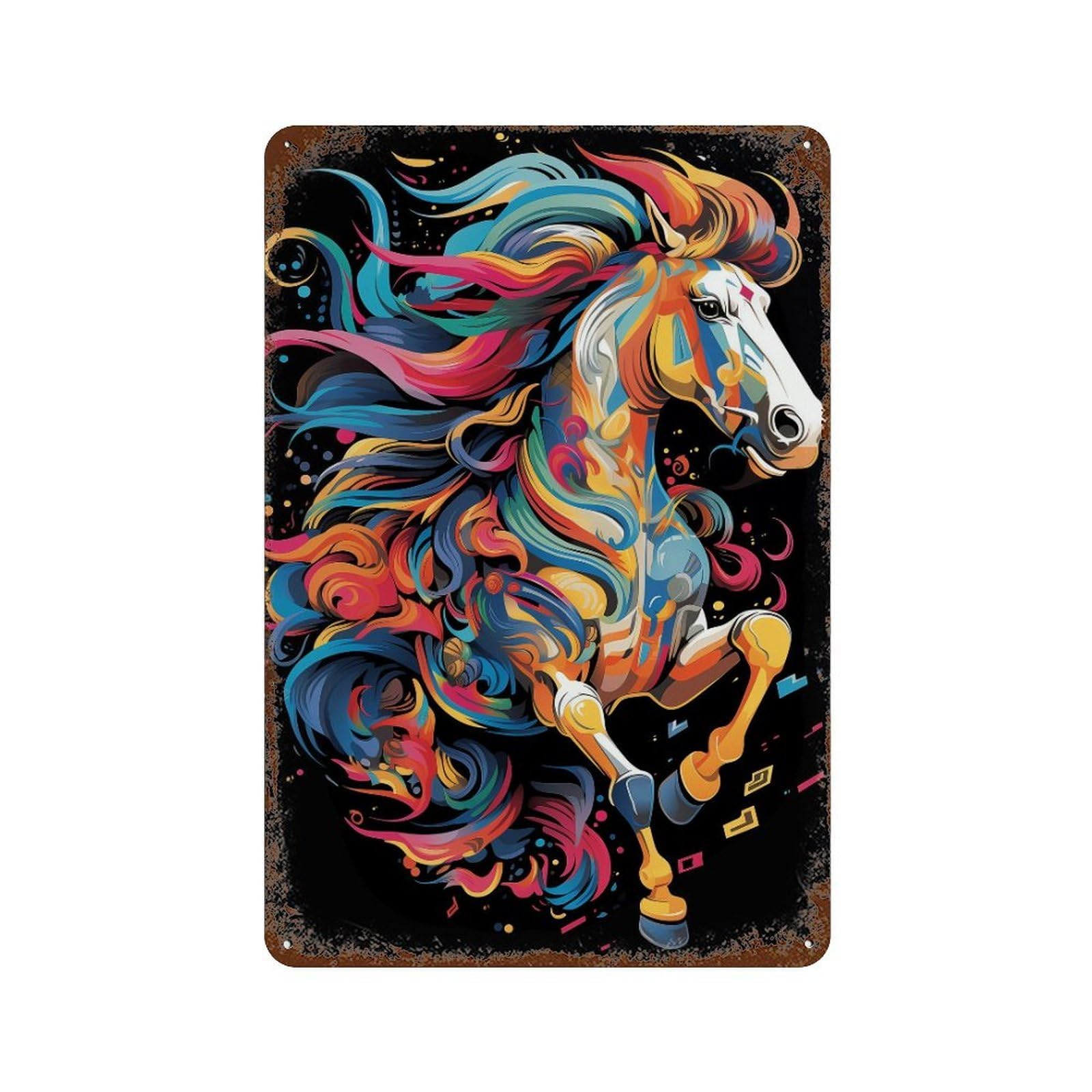 Colorful Horse Illustration Rustic Tin Plaque 11.8"x7.9", for Shed, Workshop And Garage Wall Decor, Farmhouse Wall Decor