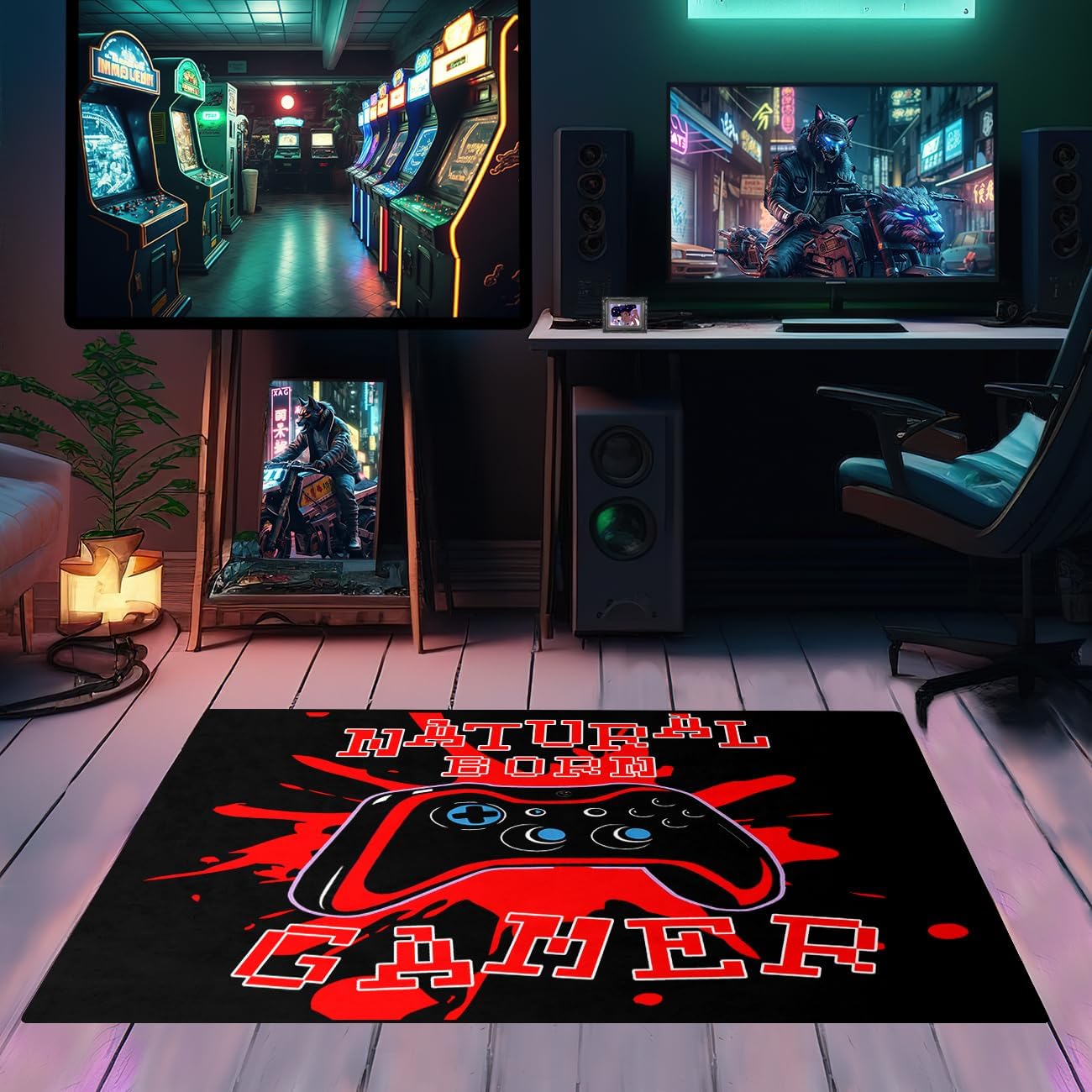 Gamer Area Rugs for Gamer Bedroom Living Room Black Gamepad Red Gaming Carpet Bedroom Sofa Mat Door Mat for Adults, 2'x3'