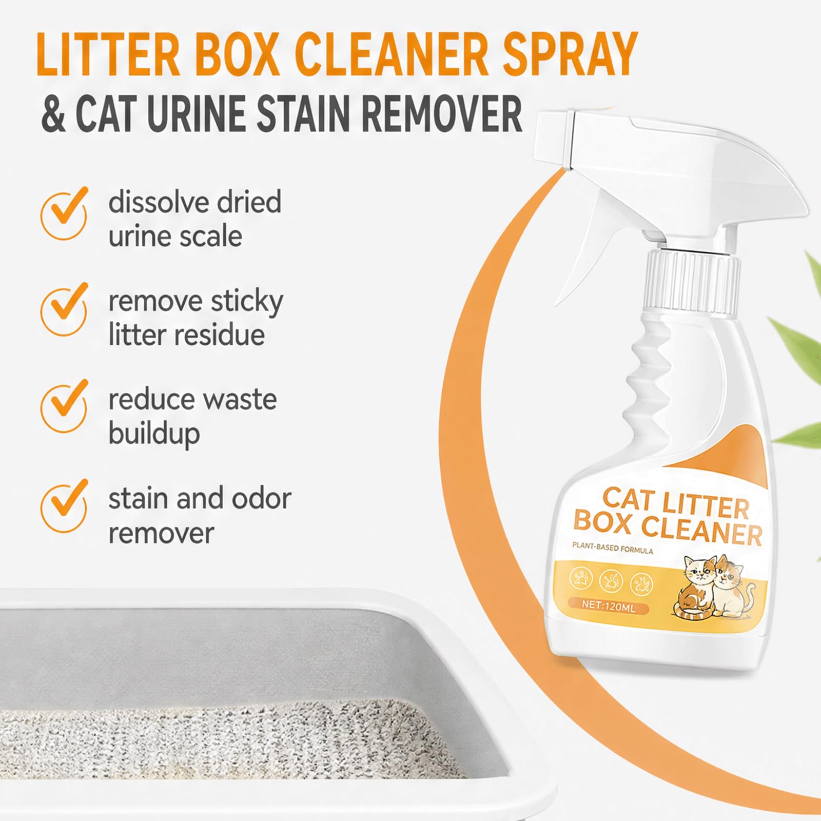 Katzentoiletten-Desodorierungsspray, Katzenstreu-Geruchsentferner auf Pflanzenbasis & Katzentoilettenreiniger, Haustier-sicheres Desodorierungsmittel & Fäkalien, (5PCS)