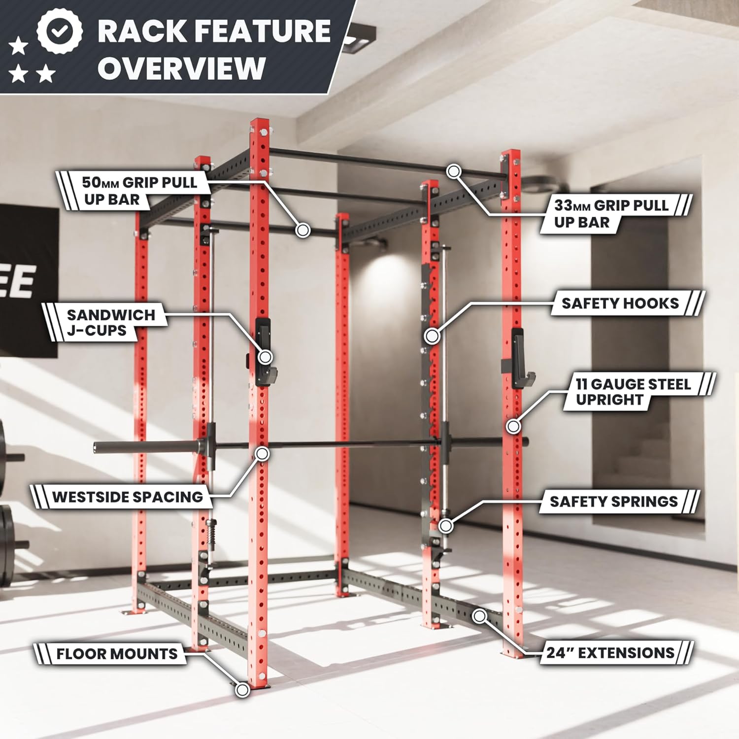 Synergee Synergee Power Cage – Smith Machine with Dual Pull-Up Bars & 11-Gauge Steel Frame - Image 6