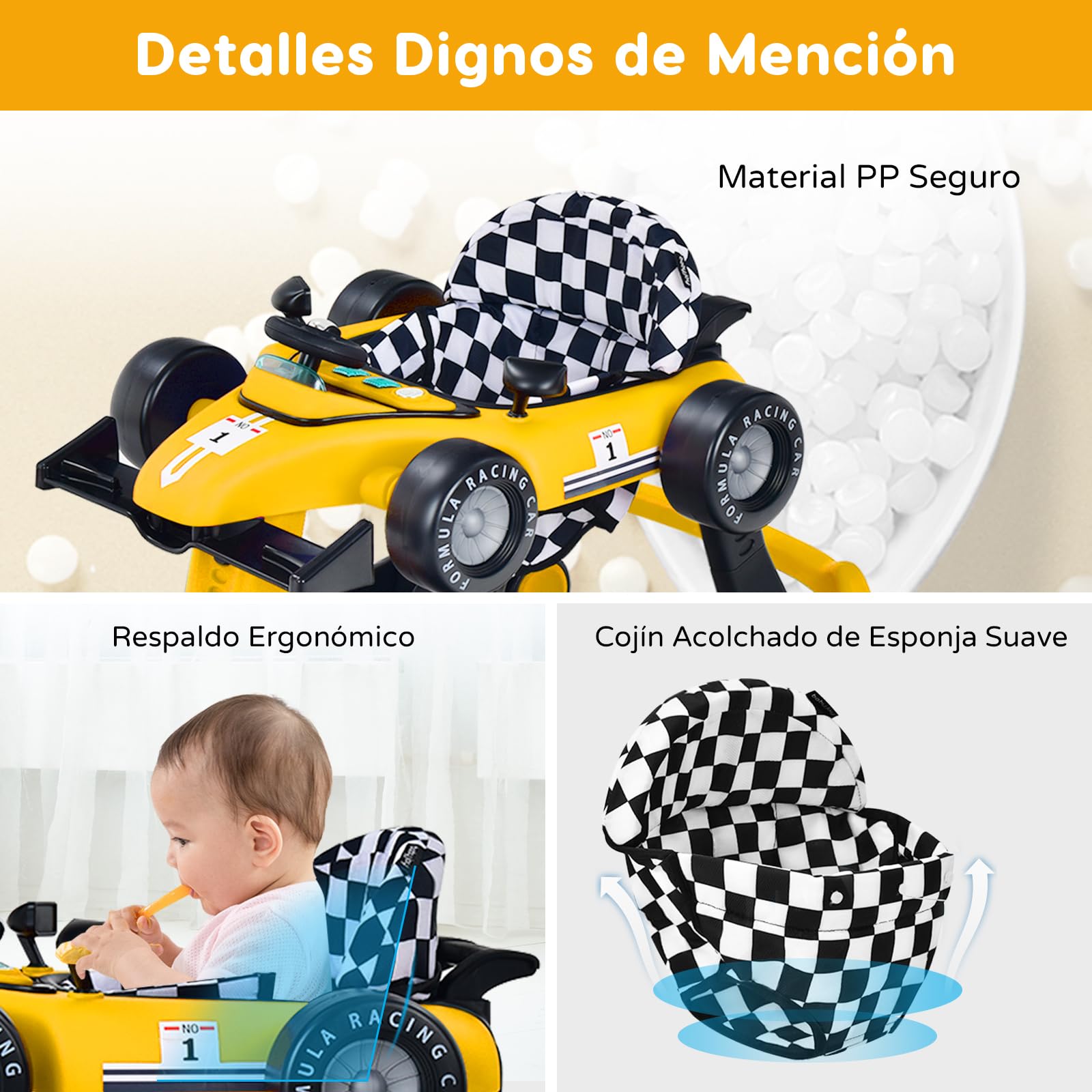 RELAX4LIFE 4 en 1 Andador para Bebés 6-18 Meses, Andador Plegable con Altura Regulable en 3 Niveles, Tacatá Bebés con Luces, Sonidos y Velocidad Controlable, 64 x 73 x 50,5-55,5 cm (Amarillo)