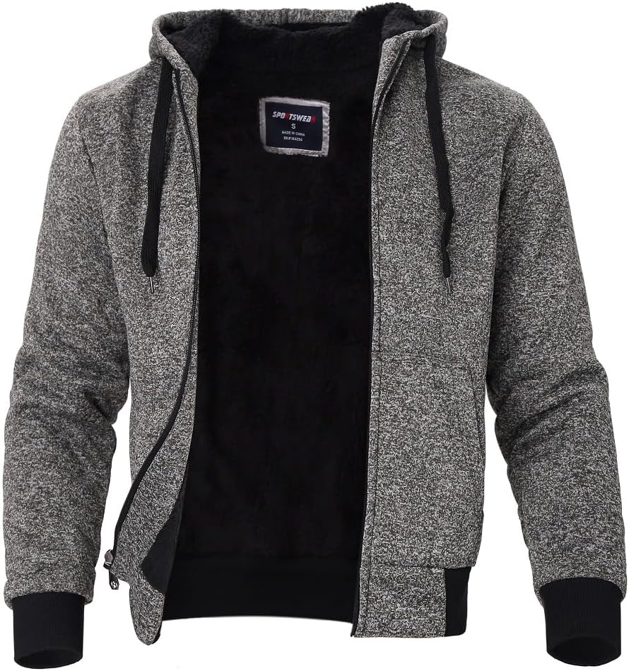 Facitisu Heavyweight Sherpa Lined Fleece Hoodie Sweatshirts for Men Winter Zip Plus Size Jacket