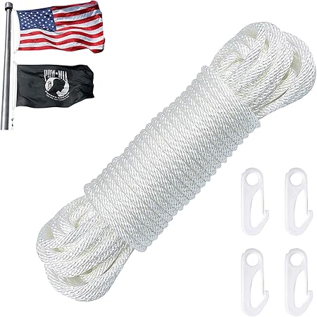 Amazon.com : Flag Rope 50 Feet Flag Pole Halyard Rope and Clips Kit 4 ...