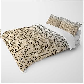 YANFENQI California King Size Comforter Cover Cream Coloured Geometric Checked for Camping Quilt for Kids Teens Adults (California King,104