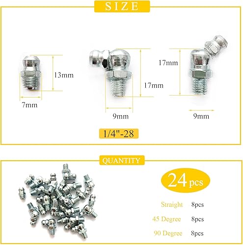 Miniatura 9 de Surtido de accesorios de grasa de 38 "-24 12 piezas  recto 45 90 grados Zerk accesorios, acero galvanizado para maquinaria industrialagrícola,