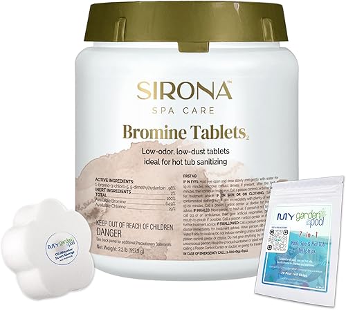 Sirona Brom Tabs 2.2 lb  Tabletas de bromo para spas y piscinas  Desinfectante de larga duración para agua clara y cómoda  Incluye esponja My Garden