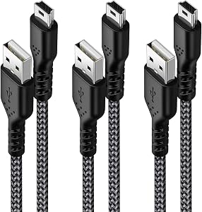 Mini USB Cable, 3-Pack 6ft USB 2.0 Type A to Mini B Nylon Braided Cord | iSeekerkit Compatible with Hero 3+/HD, PS3 Controller, MP3 Player, Dash Cam,Garmin Nuvi GPS Mini USB Charger Cable