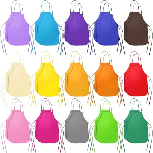 Miniatura 3 de DEAYOU Paquete de 30 delantales de pintura para niños, 15 colores no tejidos para niños, delantales de tela para artista, coloridos para niños, para