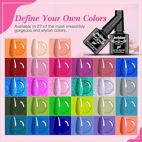 Miniatura 2 de JEWHITENY Kit de 30 esmaltes de uñas de gel con luz de uñas UV, esmalte de gel de 27 colores con lámpara de uñas de 120 W, herramientas de manicura,